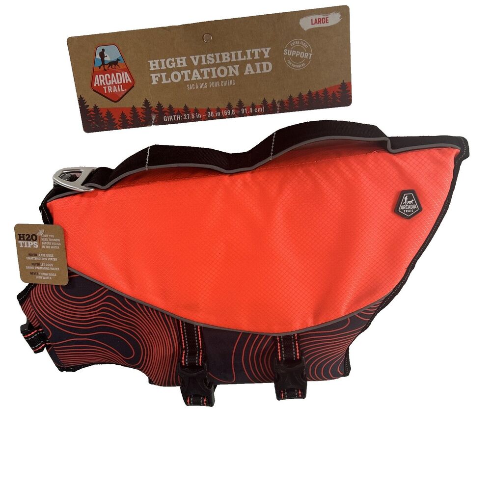 Acadia Trail High Visibility Flotation Aid Dog Life Jacket Orange Size L NEW